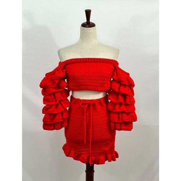 ELEXIAY Sz XS 2pc Skirt Top Set Ruffle Crochet NWT - Picture 1 of 8